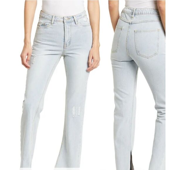 NWT Avec Les Fille Straight Leg Jeans w/ Slit Hem - Picture 1 of 11